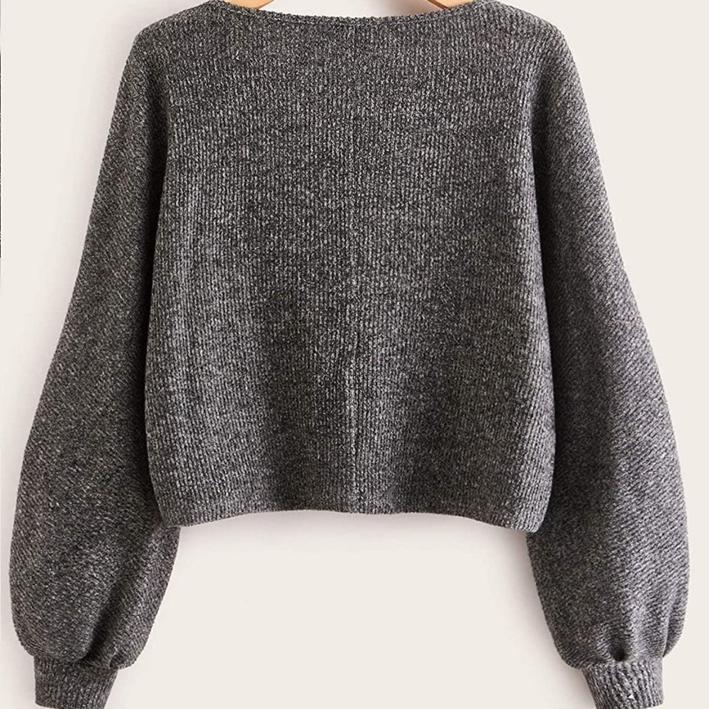 Floerns Women's Solid Boat Neck Long Lantern Sleeve Pullover Thin Sweater Top